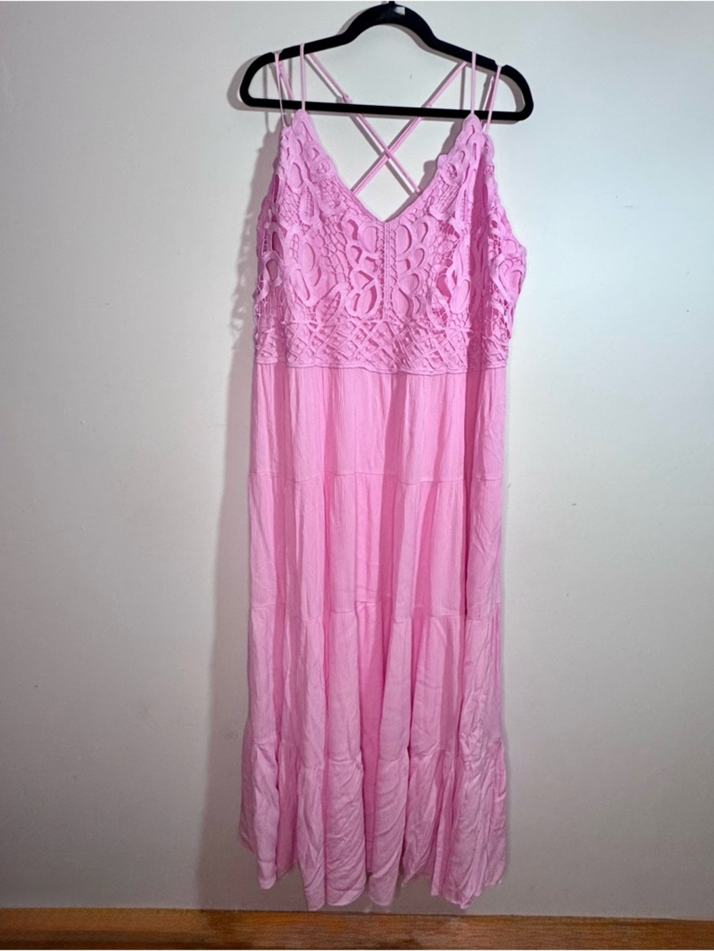 Jessica Simpson Pink Maxi Dress Lace Bodice Strappy 4X Boho Flowy